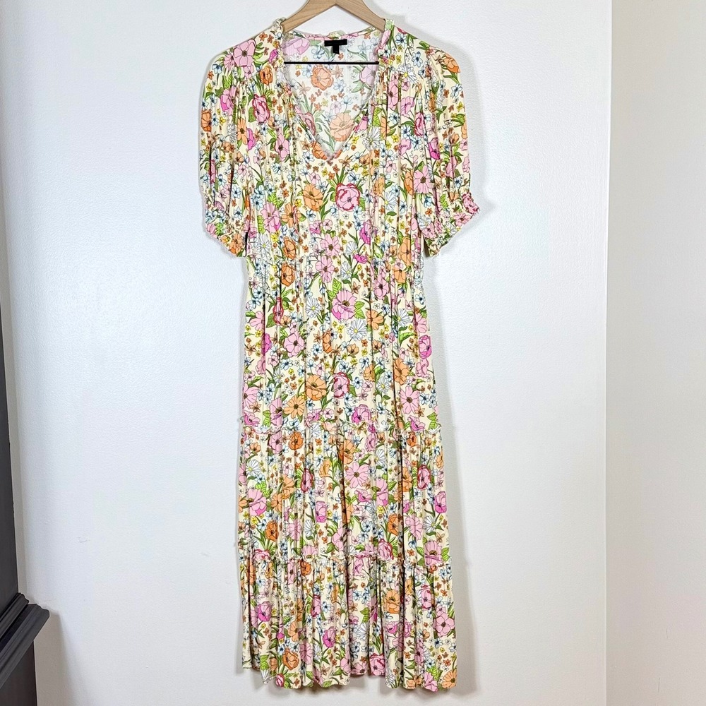Who What Wear Womens Midi Dress M Floral Tiered Puff Sleeve Cottagecore Garden